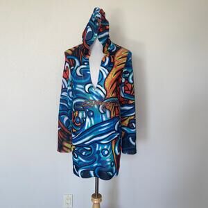 VTG 90's Y2K Ed Hardy Koi Fish Hoodie VNeck Tunic Sweater XL